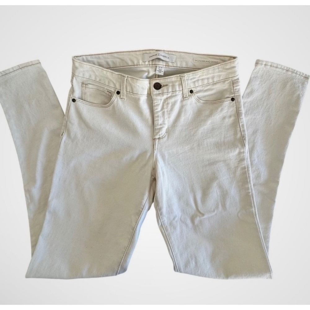 Vintage America Wonderland Skinny Jeans Off White Stretch Casual Boho 6/28
